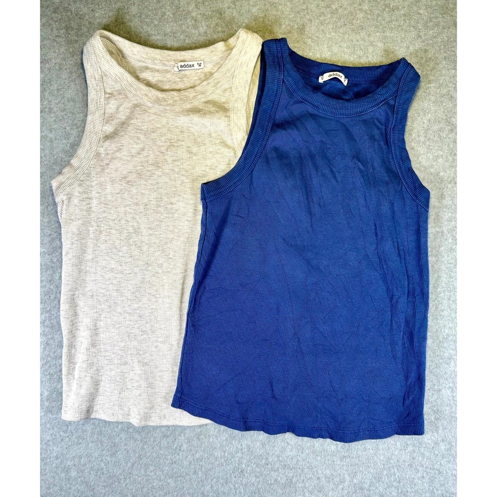 Addax Ribbed Tank Top Womens L Gray Marlin Cotton Stretch Halter Neck Lot Of 2